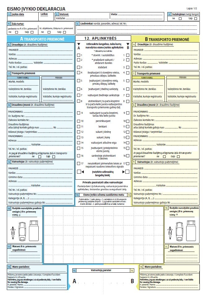 Popierinis eismo įvykio deklaracijos pildymas