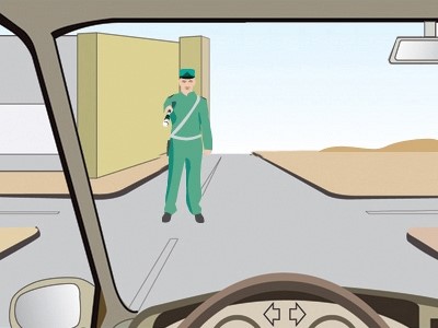 Reguliuotojo dešinė ranka ištiesta į priekį