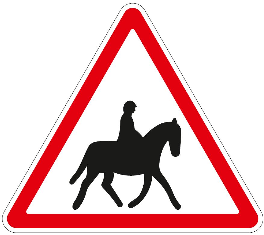 152 - Raiteliai (Įspėja apie kelio ruožą, kuriuo dažnai joja raiteliai ar vedami žirgai)